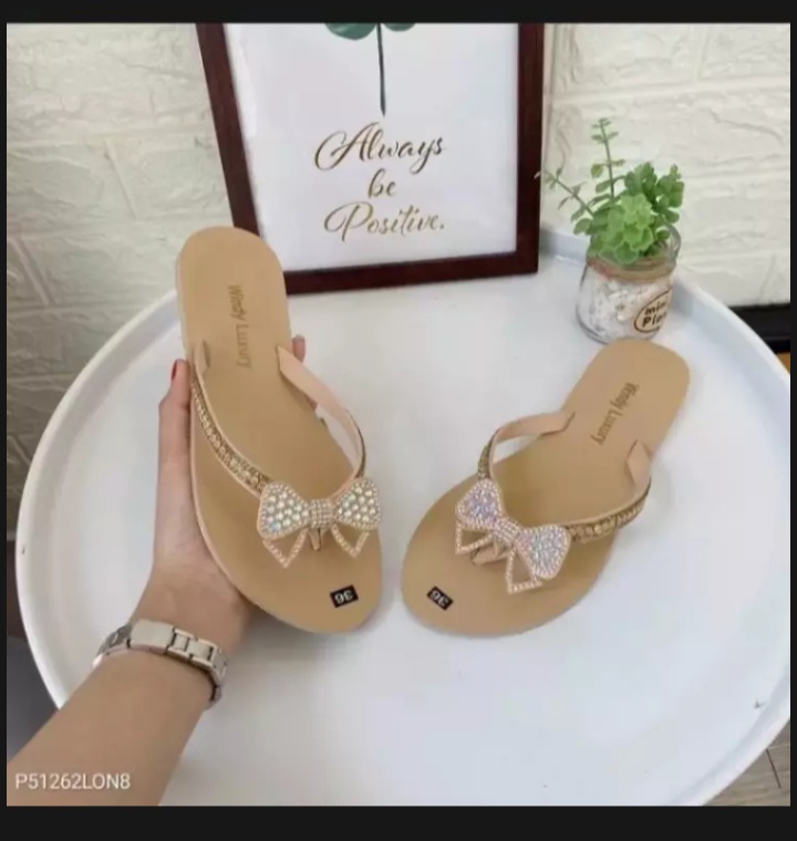 Dép kẹp mũi tròn đính đá nơ xinh hợp thời trang