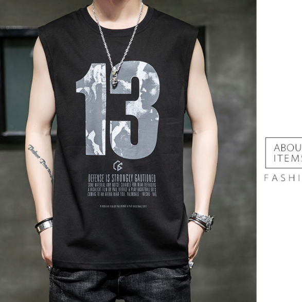 Áo thun ba lỗ nam in hình số 13, chất thun co dãn thấm hút mồ hôi tốt, phong cách áo sát nách mới thích hợp tập luyện thể thao và mặc bên trong