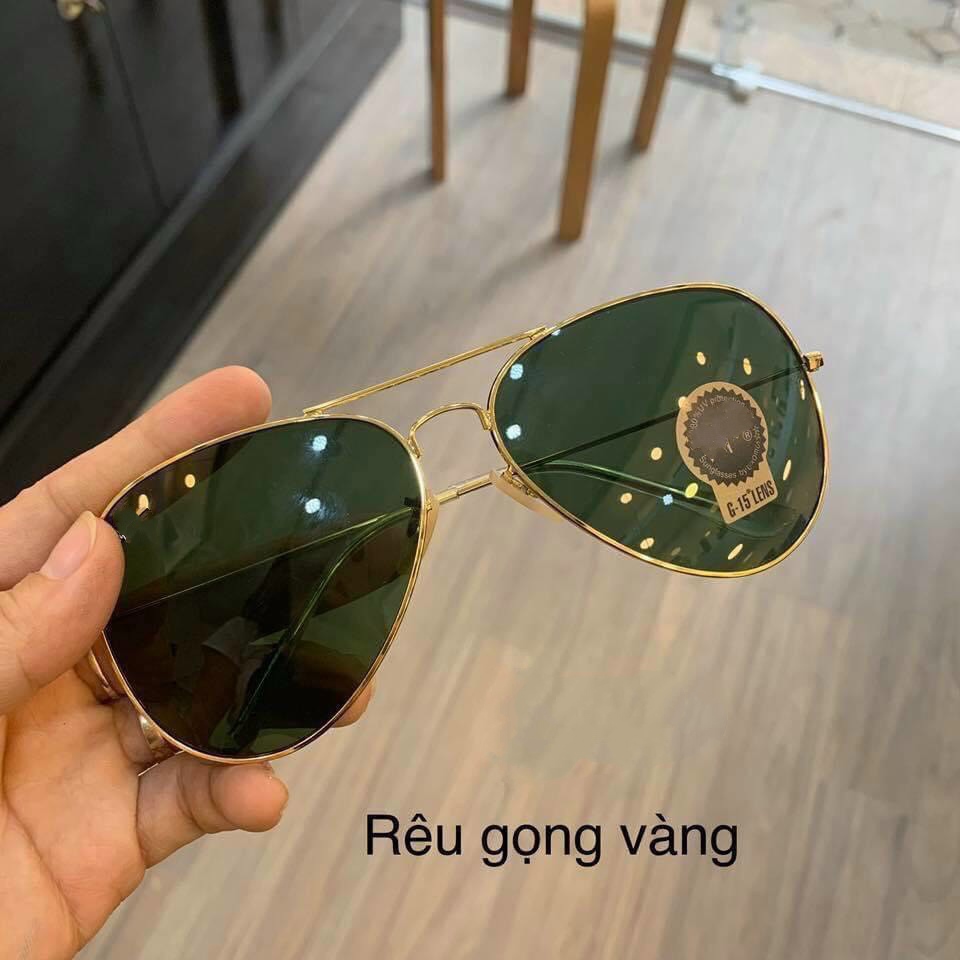 Kính mát nam nữ thời trang tròng thủy tinh màu xanh lá gọng tăm kính đi nắng chống uv 400