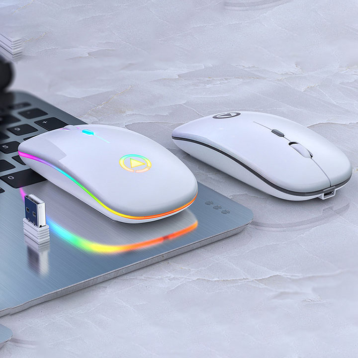 Chuột không dây tự sạc a2 led rgb siêu mỏng không tiếng ồn
