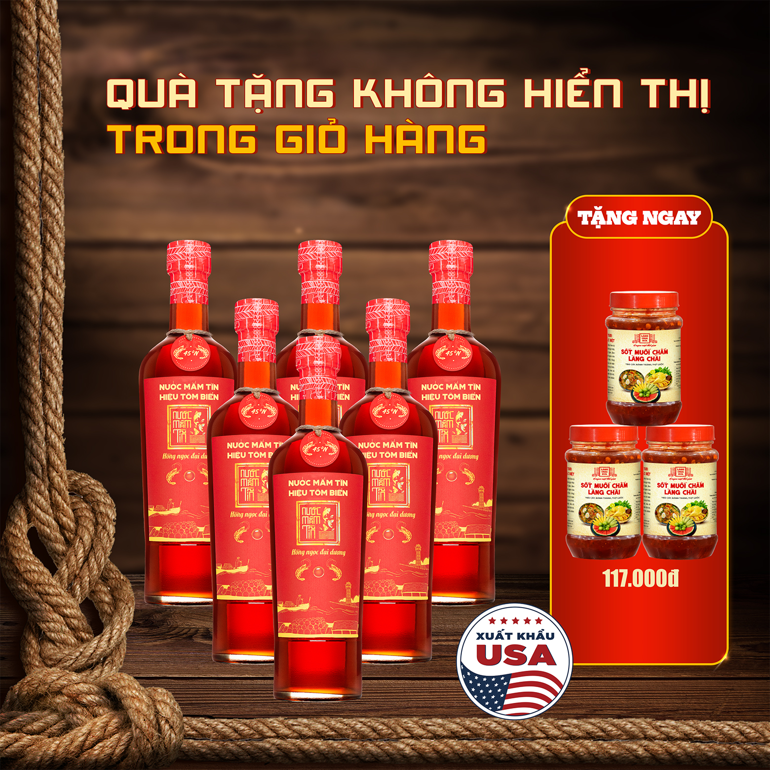 [Tặng 3 Sốt muối chấm] COMBO 6 Chai Nước Mắm Tĩn Tôm Biển độ đạm 45N 500ml/chai Hồng Ngọc Đại Dương
