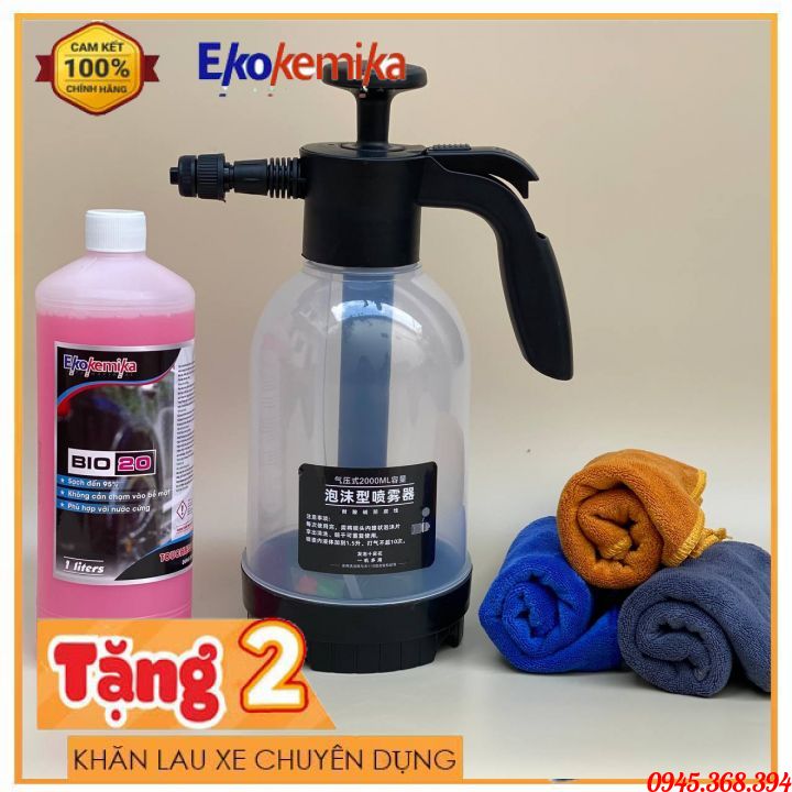 Bộ rửa xe tại nhà Ekokemika . Bình xịt bọt tuyết cầm tay + Nước rửa xe không chạm Tặng 02 khăn lau xe chuyên dụng