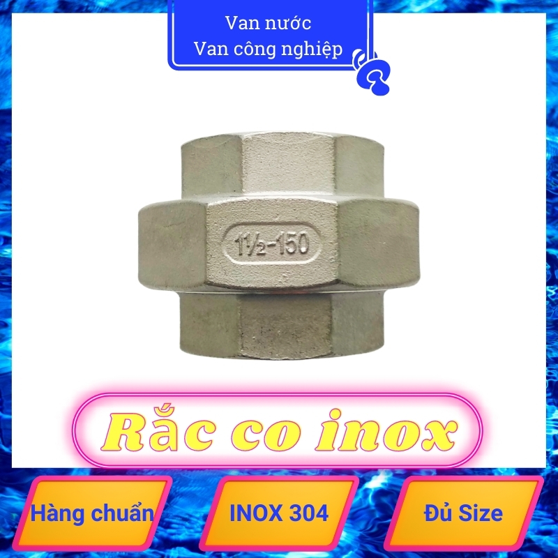 Rắc co inox 304 phi 49, khớp nối sống ren trong, phụ kiện đường ống bằng thép không gỉ