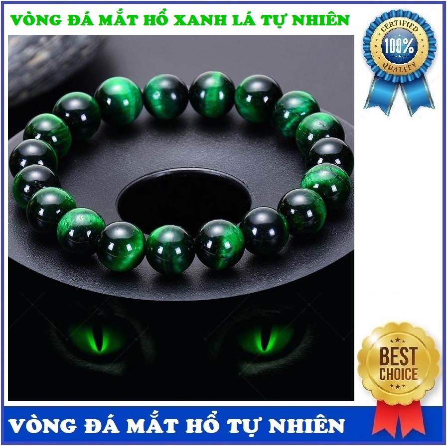 Vòng đá mắt hổ xanh lá tự nhiên 12mm cao cấp, vòng phong thủy tốt cho sức khỏe, mang lại may mắn tài lộc
