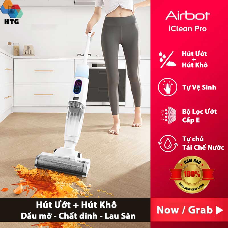 Máy hút bụi lau sàn Không dây Airbot Iclean Pro Bản Quốc Tế, tự động giặt Dẻ, 3 công việc trong 1, hút và lau chuyên sâu sàn nhà, công nghệ hút nước thế hệ mới, 2 bình nước chuyên dụng
