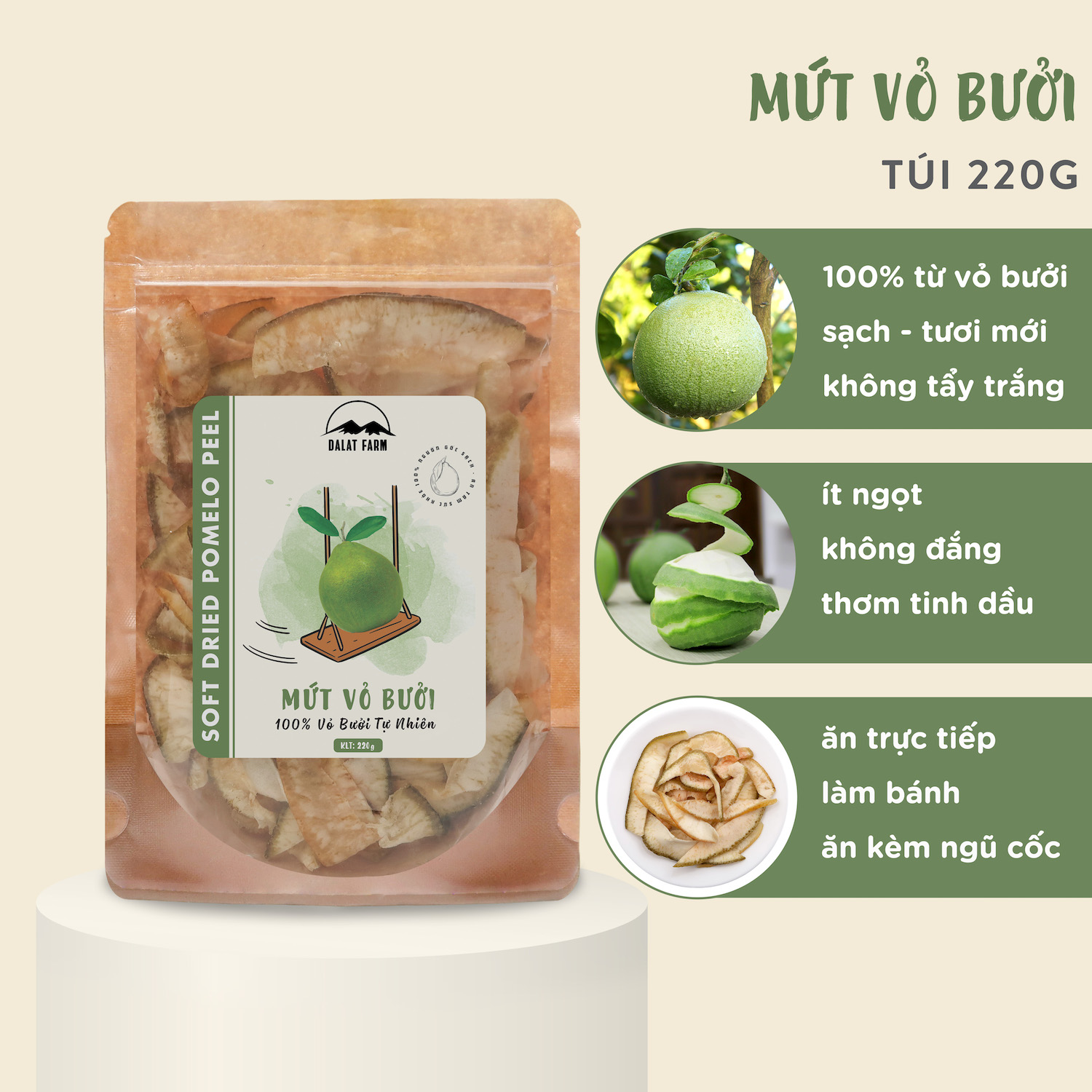  Mứt Vỏ Bưởi Dalat Farm - Túi 220g 