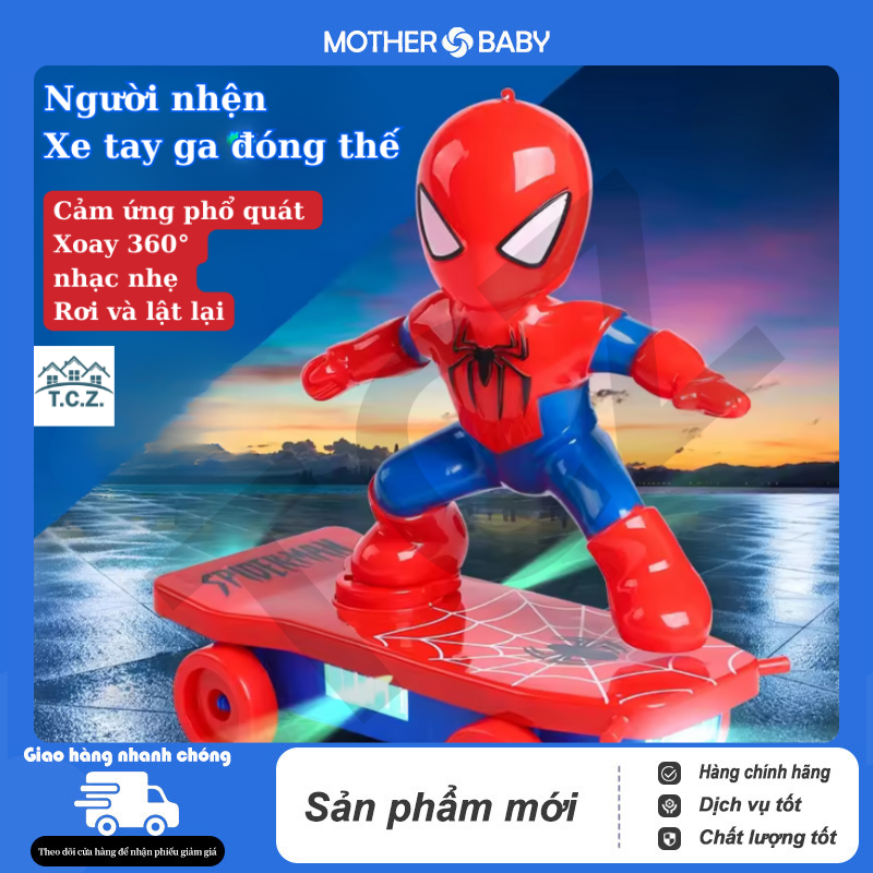 Đồ chơi siêu nhân người nhện Spider-Man lướt ván chạy pin an toàn, đồ chơi có đèn và nhạc xoay 360 độ, đồ chơi mô phỏng spiderman, đồ chơi trẻ em, đồ chơi ván trượt, đồ chơi điện tử thích hợp làm quà tặng sinh nhật cho các bé cực thích.