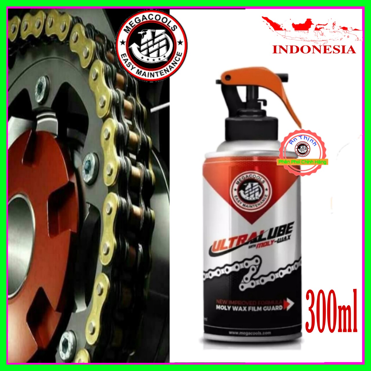 MEGACOOLS ULTRA LUBE MOLY WAX, XỊT DƯỠNG SÊN 300ML, INDONESIA