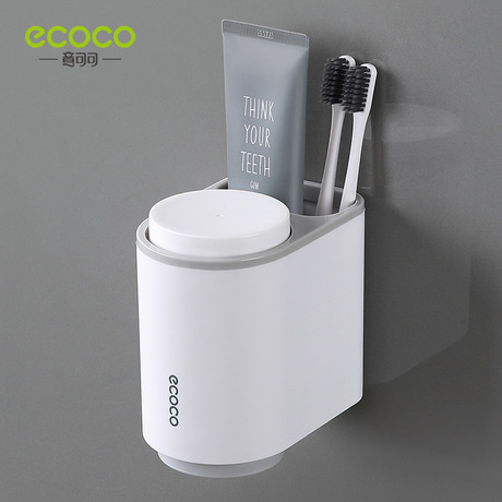 Kệ Để Cốc Và Bàn Chải Đánh Răng Ecoco, Kệ Nhà Tắm Lắp Đặt Dán Tường Thông Minh 2 Cốc Không cần Khoan Vít