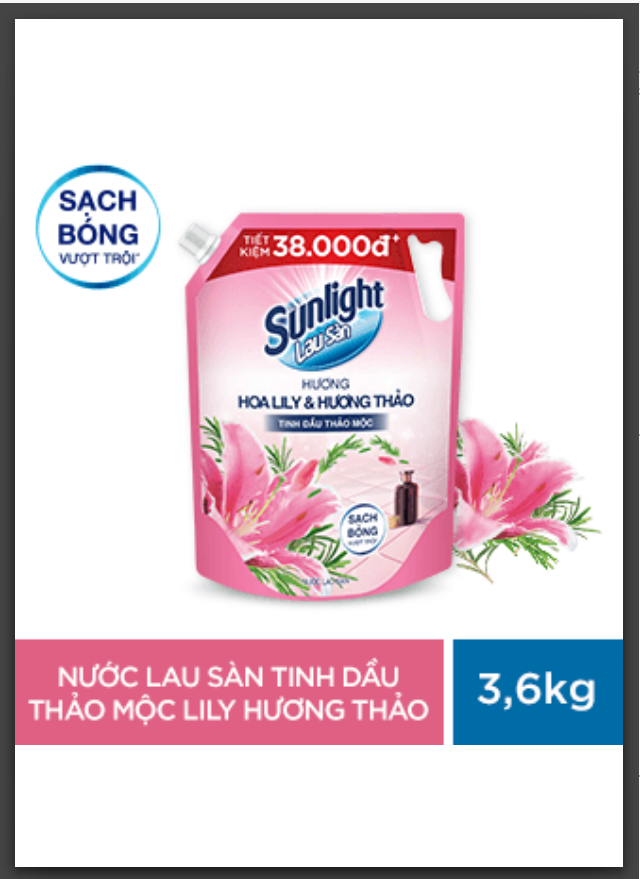 Nước Lau Sàn Sunlight Tinh Dầu Thảo Mộc Hoa LiLy & Hương Thảo Túi 3.6KG