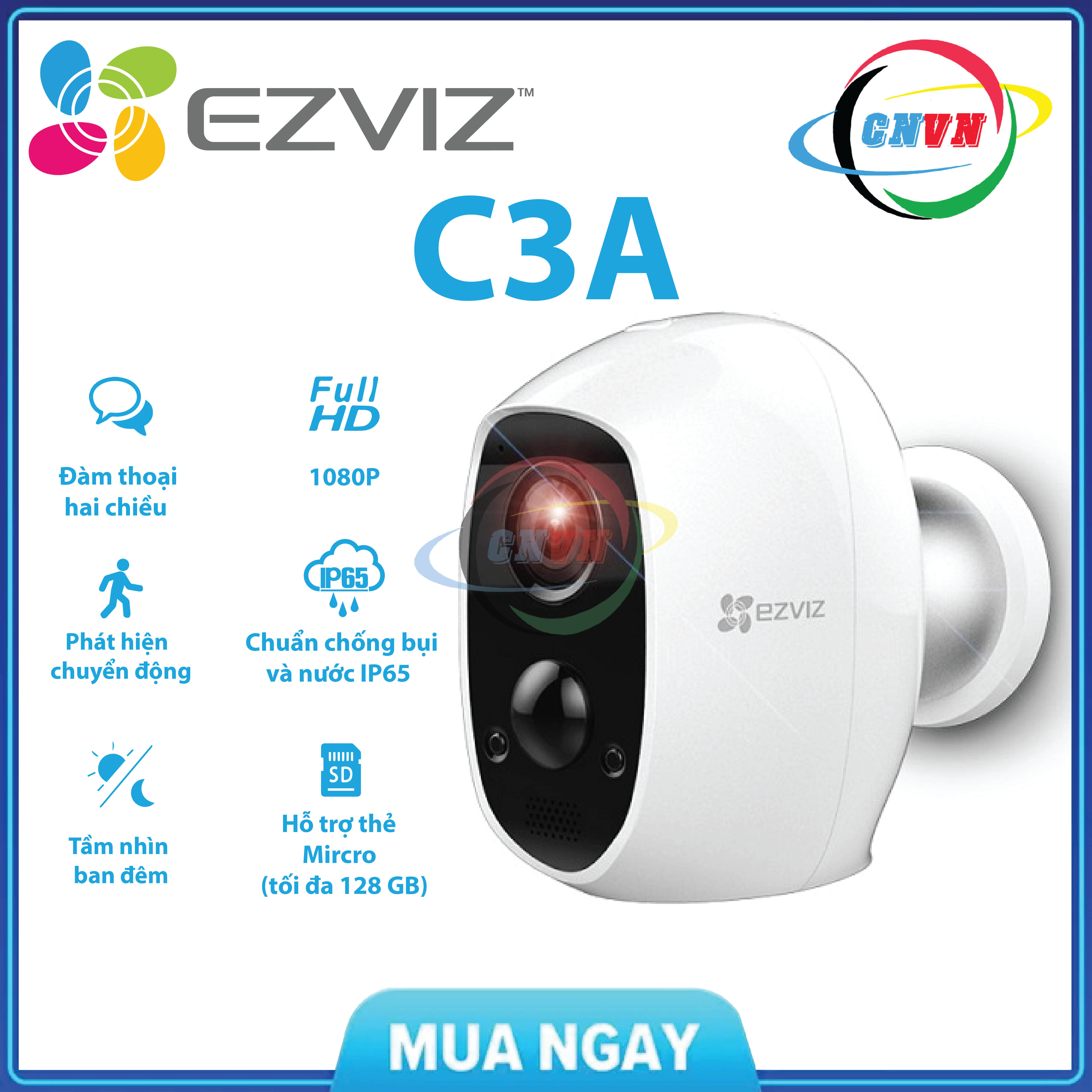 [HCM][NHÀ PHÂN PHỐI] Camera Không Dây Dùng Pin EZVIZ CS-C3A-A0-1C2WPMFBR C3A 2.0MP - Công Nghệ Việt Nam