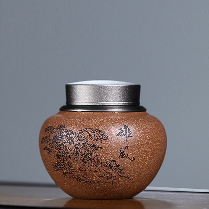 (Tử Sa) Hũ đựng trà nắp thép 02 lớp vặn ren siêu khít loại lớn (Đoạn Nê)