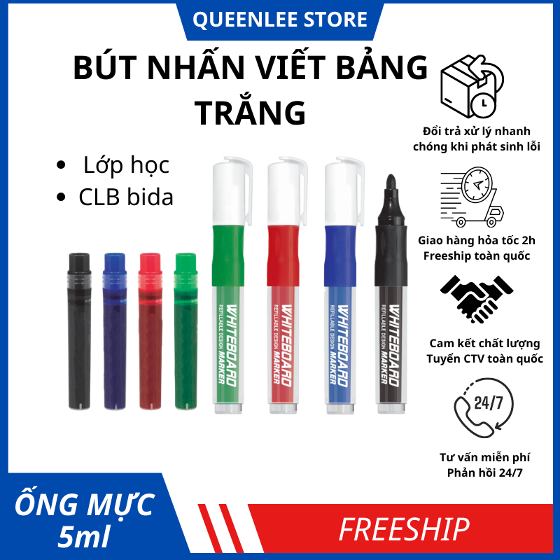 Bút viết bảng trắng nhấn có ống thêm mực bút lông viết bảng trắng queen lee store