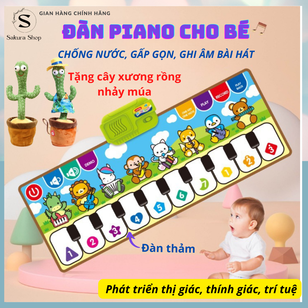 TẶNG CÂY XƯƠNG RỒNG NHẢY MÚA Thảm đàn piano cho bé, Đồ chơi đàn piano gấp
