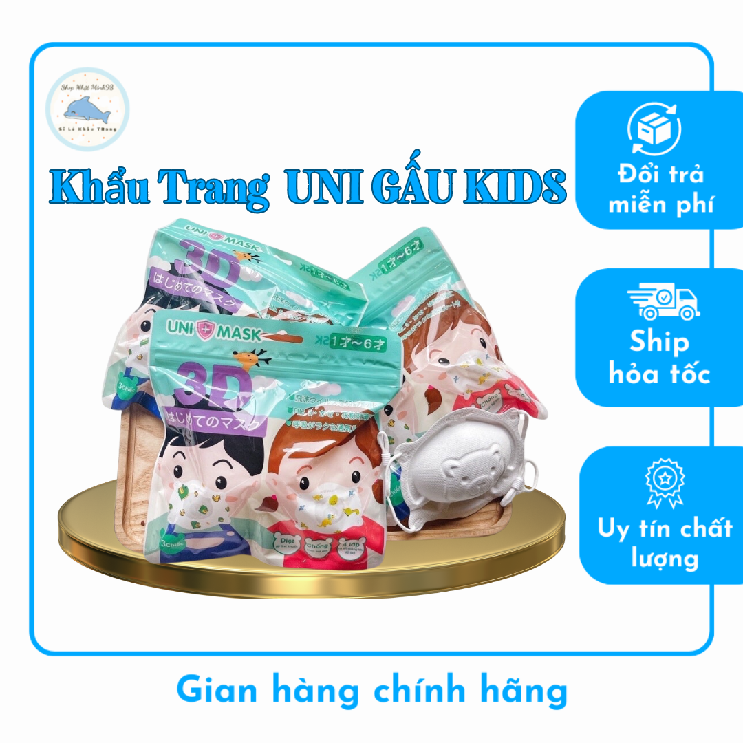 Gói 3 chiếc khẩu trang Gấu Unimask Kids cho bé 0-2 tuổi
