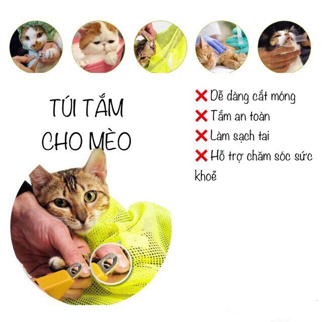 [HCM]Túi lưới đa năng tắm - tiêm - cắt móng - vệ sinh tai - Groming cho mèo thiết kế dạng vải lưới tiện dụng không gây bí an toàn với thú cưng
