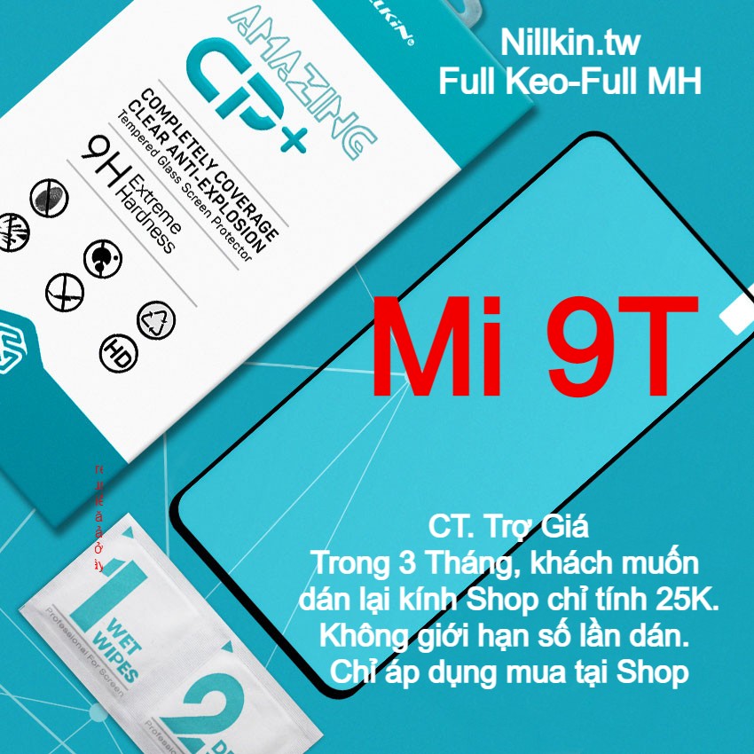 Miếng kính cường lực cho Xiaomi Mi 9T Full màn hình hiệu Nillkin.tw
