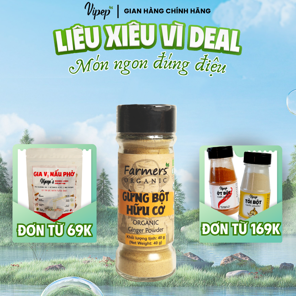 Gừng bột farmers' organic vipep hũ thủy tinh 40g - gia vị vipep