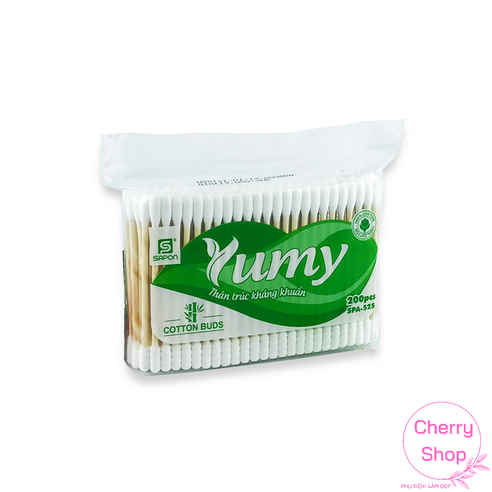 Combo 200 Que Tăm Bông Thân Gỗ Cao Cấp Tiệt Trùng Yumy