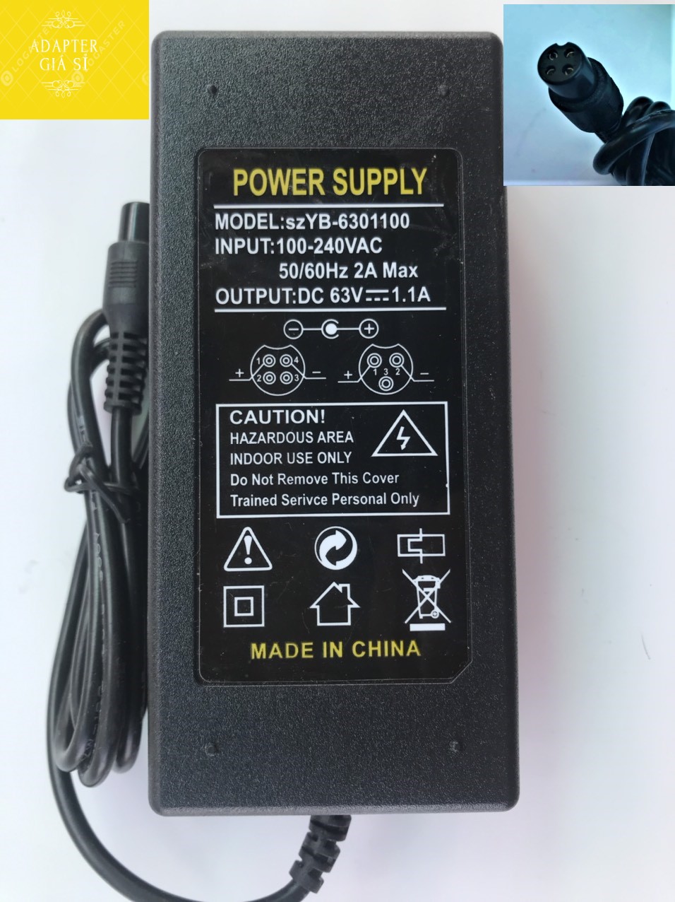 Adapter sạc xe thăng bằng 63v 1.1a 4 lỗ
