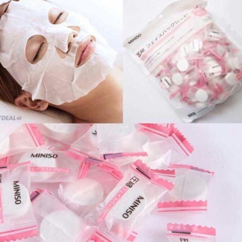 Mặt nạ nén miniso nhật bản gói 100v dưỡng ẩm da