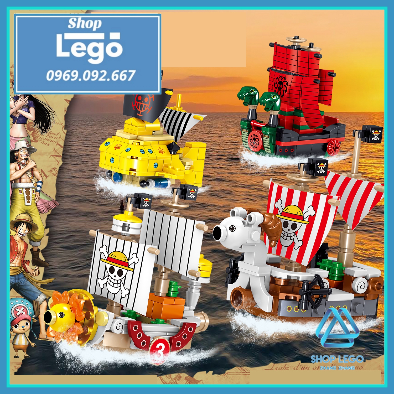 [FREESHIP MAX] Xếp hình One Piece Tàu hải tặc Polar Tang - Nine Snake - Thousand Sunny - Going Merry Lego Minifigures PRCK 69855 [Shop Đồ Chơi Zhang Zhang]