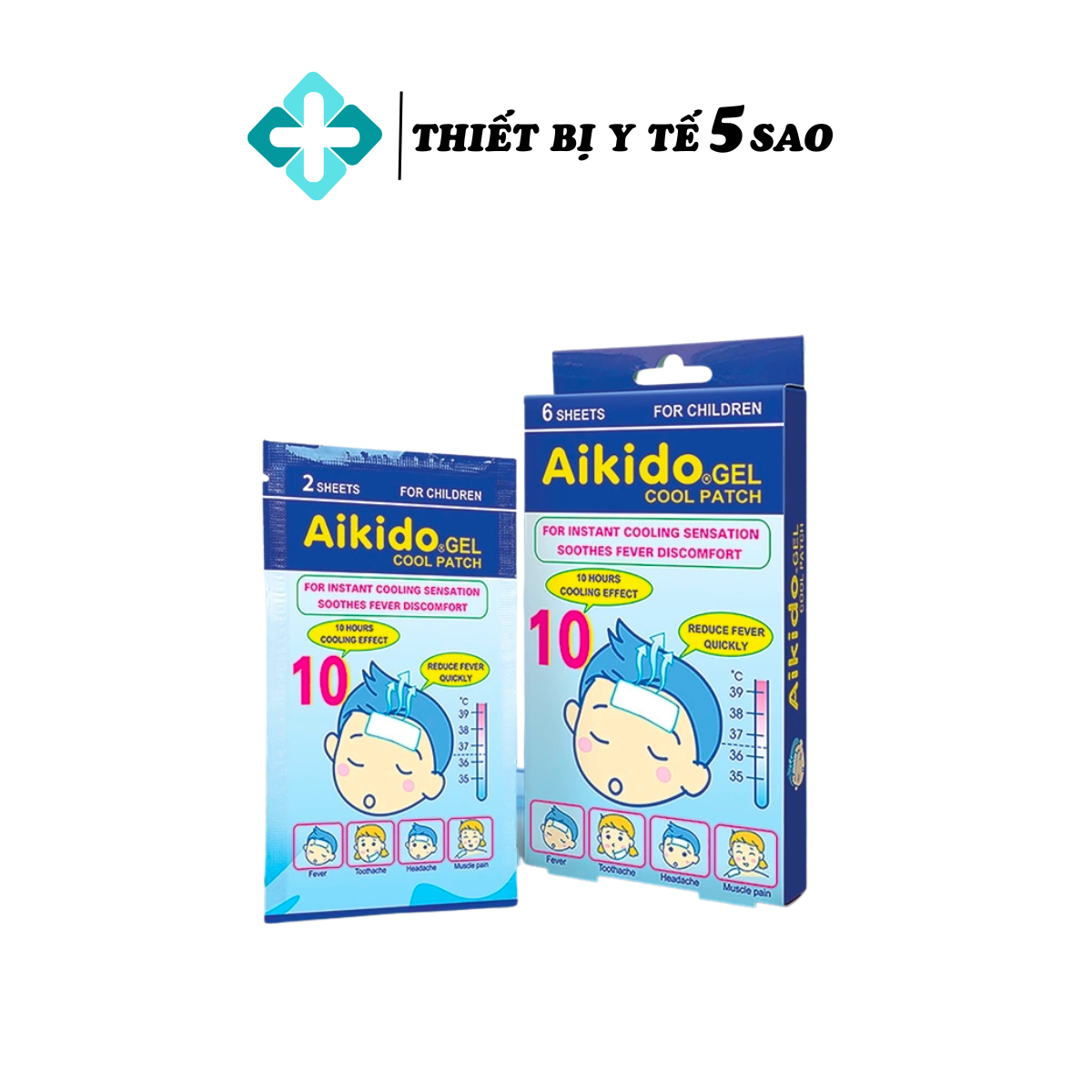 Miếng dán hạ sốt aikido gel cool patch hỗ trợ chườm mát tại nơi dán