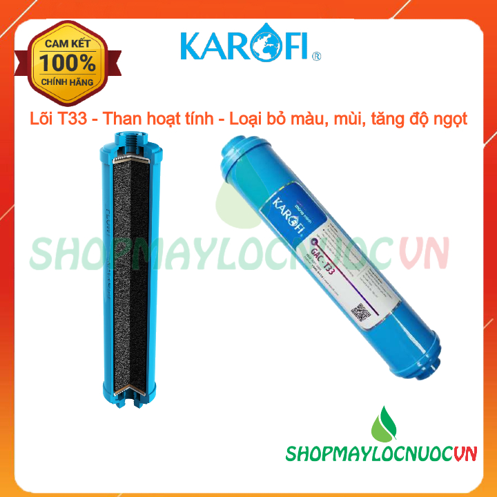 Lõi lọc số 5 KAROFI - GAC T33 - Than hoạt tính Gáo dừa - Khử mùi, màu, chất hữu cơ, tăng vị ngọt cho nước của Máy lọc nước RO
