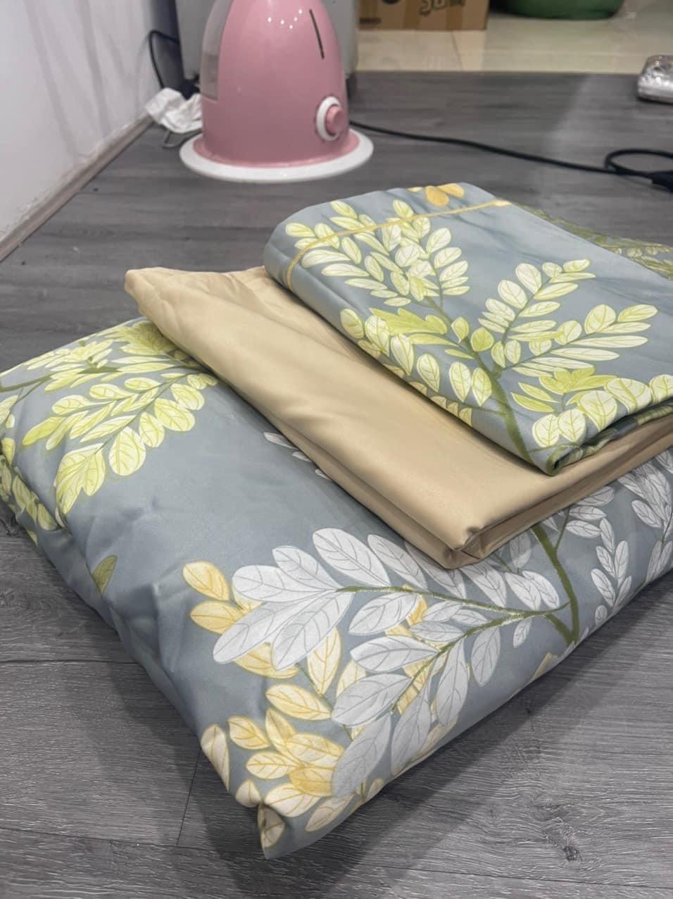 Bộ drap lụa thái hình hoa cao cấp 5 món có mền chần