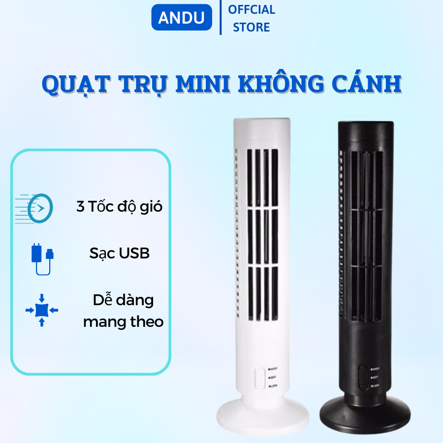 Quạt Trụ Mini Sạc USB Không Cánh, Quạt Để Bàn Hình Tháp Điều Hòa Không Khí Dọc