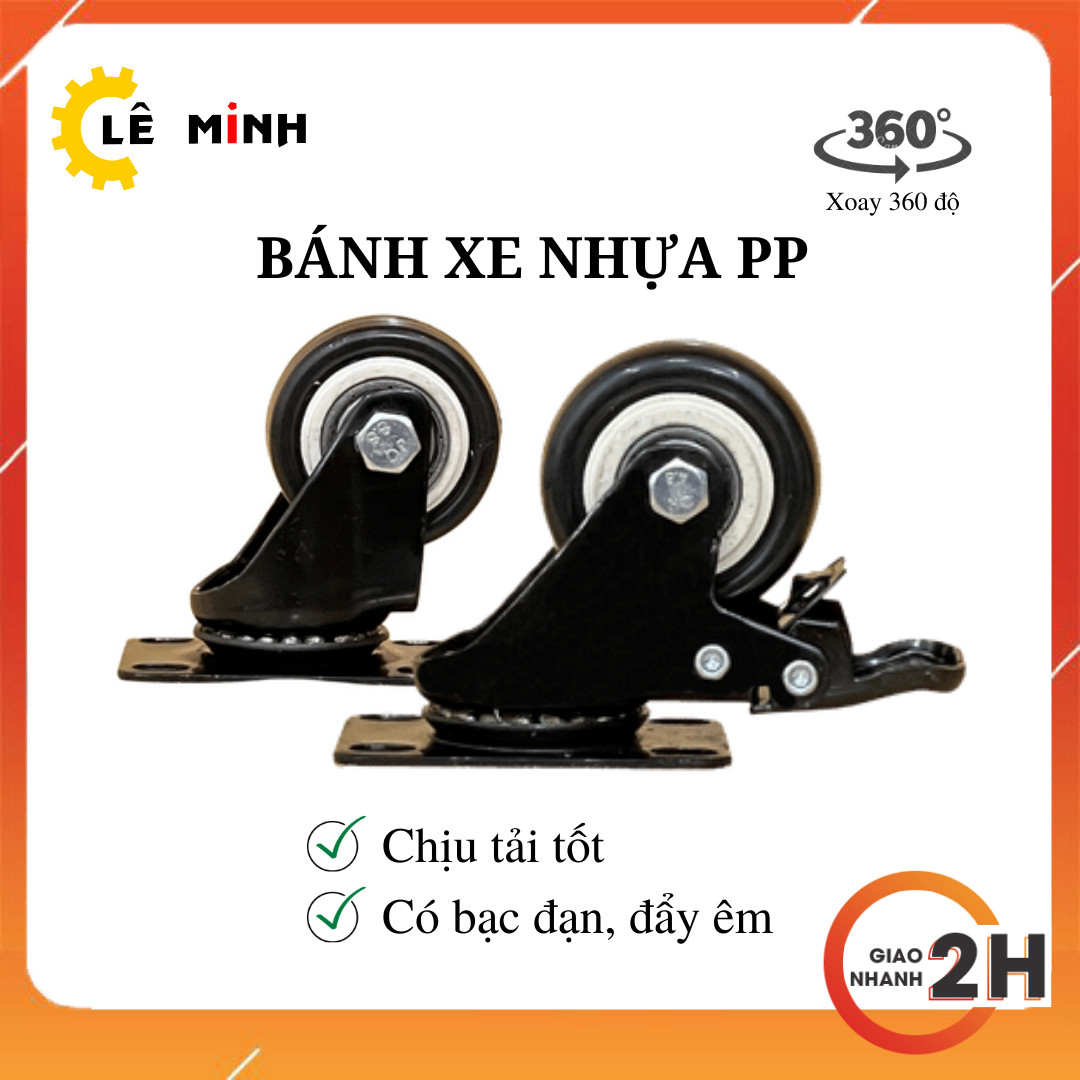 [HCM]Bánh Xe Đẩy Hàng Nhựa PP Loại Tốt - 4cm 5cm - Có khóa Chống Trượt