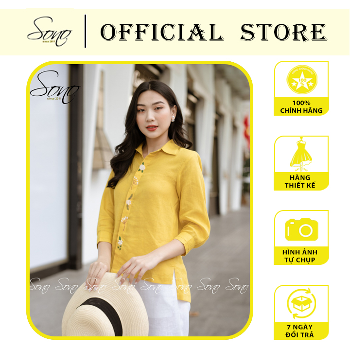 Sono - áo sơ mi linen thêu dọc