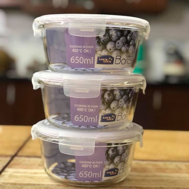 [HCM]Giá sốc! Bộ 3 hộp thủy tinh lock and lock 650ml