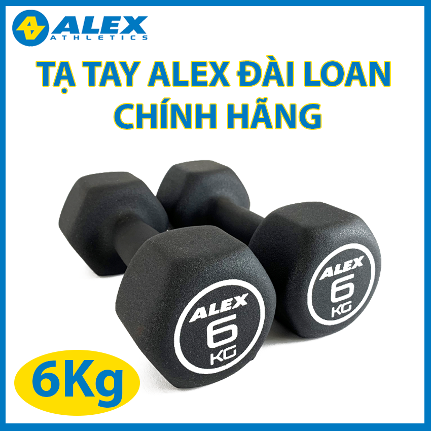 ẢNH THẬT & VIDEO Bộ Tạ Tay Lục Giác ALEX Cao Cấp 6Kg, Lõi Gang Đặc Bọc Cao Su Nhám Màu Đen, Tập Gym Yoga Tại Nhà, Chống Trơn Trượt (Tổng 12Kg)