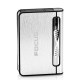 Hộp đựng thuốc lá 7đ  kiêm bật lửa khò an toàn, tiện lợi (Trắng bạc)