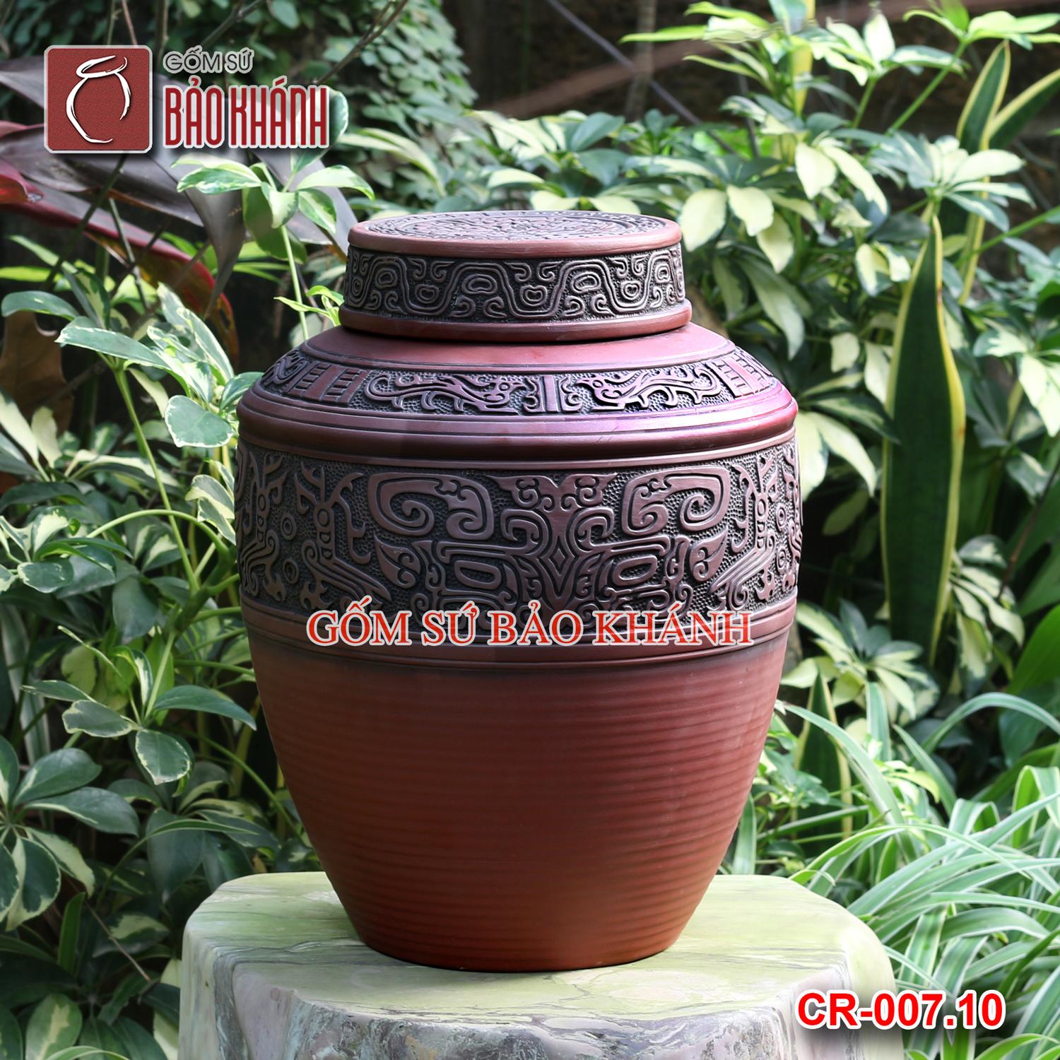 Chum sành không tráng men đắp nổi hoa văn cổ 10L gốm sứ Bảo Khánh Bát Tràng