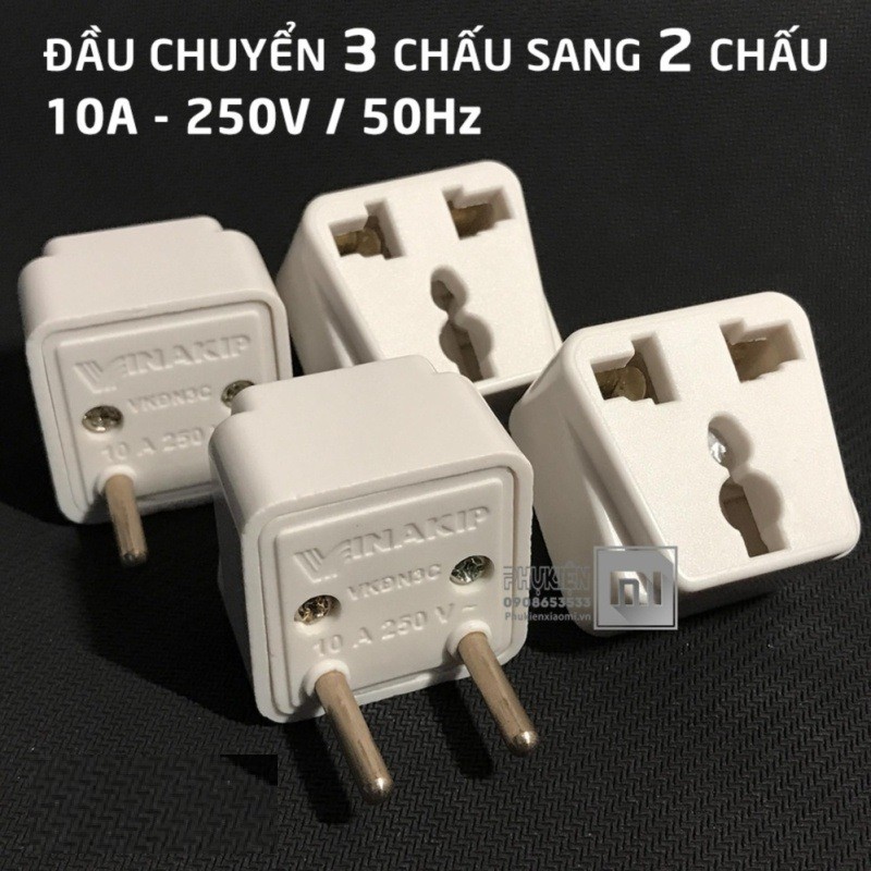 Phích cắm điện Vinakip chuyển đổi ổ 3 chấu thành 2 chấu - chuyển đổi sạc 3 chân