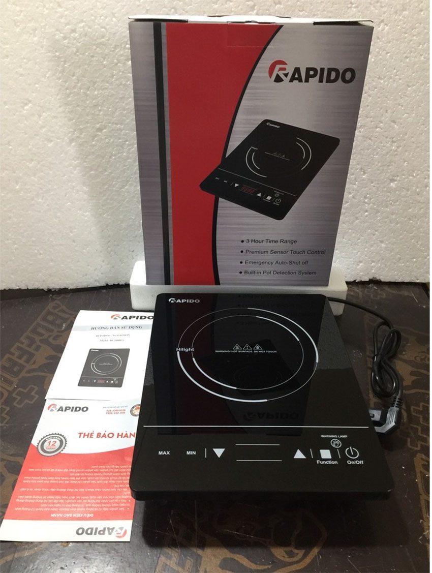 Bếp Từ Đơn Rapido RI2000ES, Công suất 2000W, Hẹn Giờ Tự động Tắt Khi Không Có Nồi Hoặc Nồi Bị Cháy, Tự Động Bảo Vệ Khi Điện Áp Quá Cao, Lõi Bếp Bằng Đồng Nguyên Chất, Hiệu Suất Cao, Linh Kiện Điện Tử Siements IGBT 20A