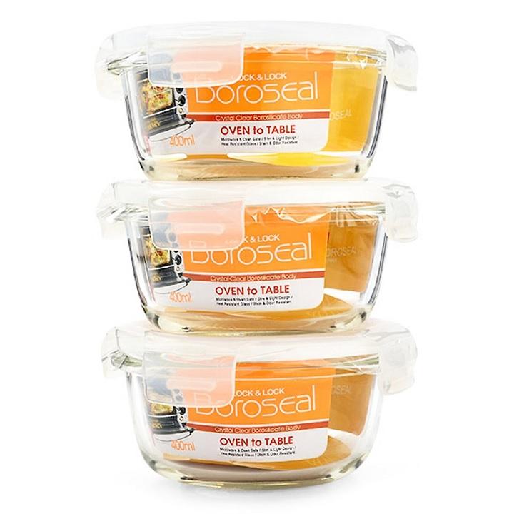 Combo 3 Hộp thủy tinh chịu nhiệt Lock&Lock Boroseal LLG822 400ml