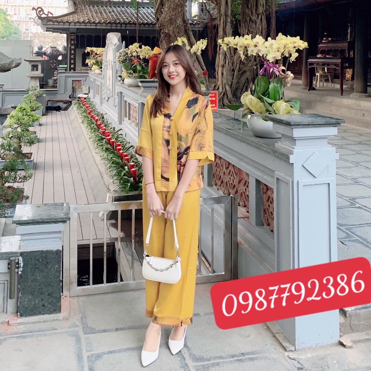 Set bộ phật tử thiết kế đi chùa chất lụa vân gỗ