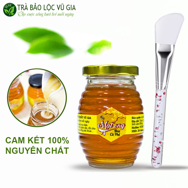 Mật Ong Hoa Cà Phê Nguyên Chất Vũ Gia (100gr/hũ) + Tặng Cọ Quét Mặt Nạ Silicon Cao Cấp - Pha uống cải thiện dạ dày, tiêu hóa, hỗ trợ dưỡng da hiệu quả - Đã được kiểm nghiệm y tế