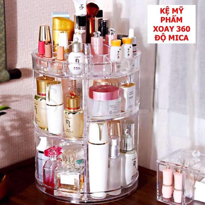 Hộp đựng đồ trang điểm Kệ mỹ phẩm trang điểm xoay 360 độ Mica giúp góc làm đẹp thêm gọn gàng, sang trọng bảo hành 1 đổi 1 trên toàn quốc Mã SP 362