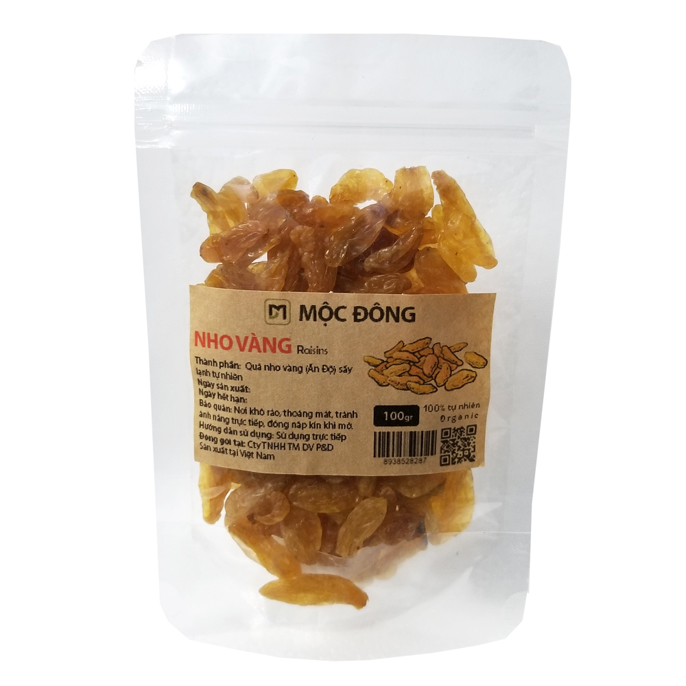 Túi 100gr Nho khô vàng Ấn Độ vị chua ngọt quả lớn
