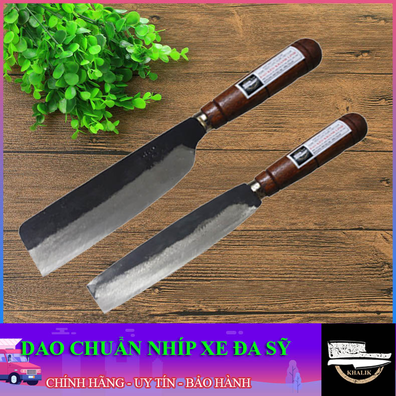 Bộ 02 dao bếp Đa Sỹ dao thái to và dao thái gọt nhỏ (bài thái chuối bột cán gỗ lim) bằng nhíp xe chuẩn DCB010 -  Chính hãng Khánh Linh