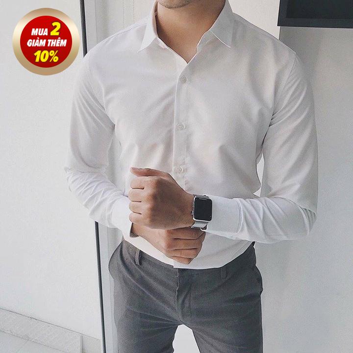 Áo sơ mi nam trắng dài tay cotton gân chéo cao cấp, sơ mi nam công sở đẹp dáng ôm