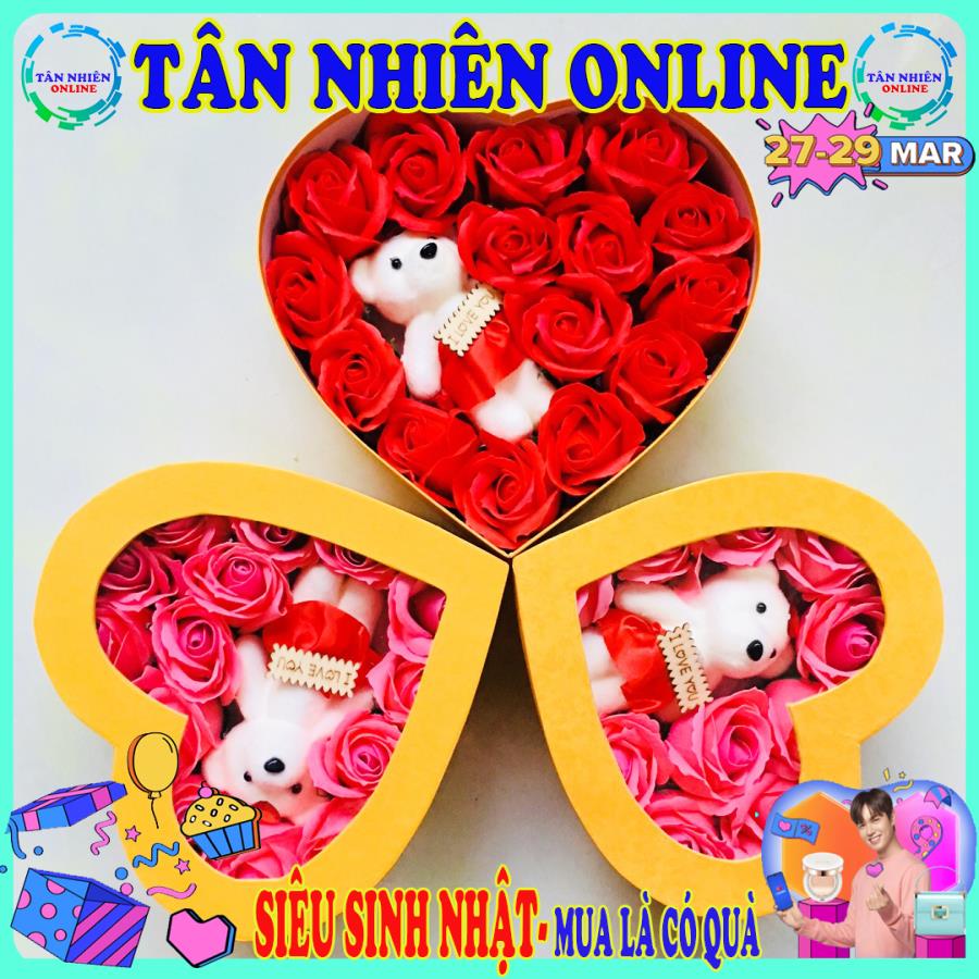 Quà tặng bạn gái hộp hoa hồng trái tim màu vàng, bông hoa hồng, quà valentine 14/2 , quốc tế phụ nữ 8/3, quà sinh nhật ý nghĩa, 20/10
