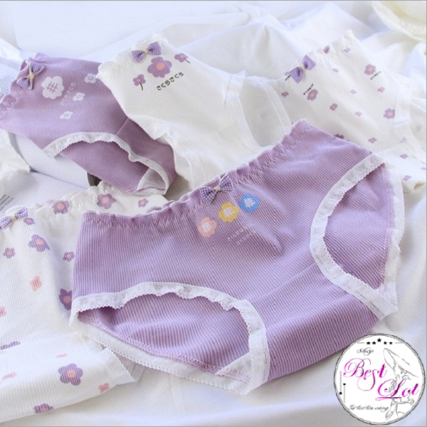 Set 4 cái quần lót cotton màu tím họa tiết hoa xinh xắn, chất lượng đảm bảo an toàn đến sức khỏe người sử dụng, cam kết hàng đúng mô tả
