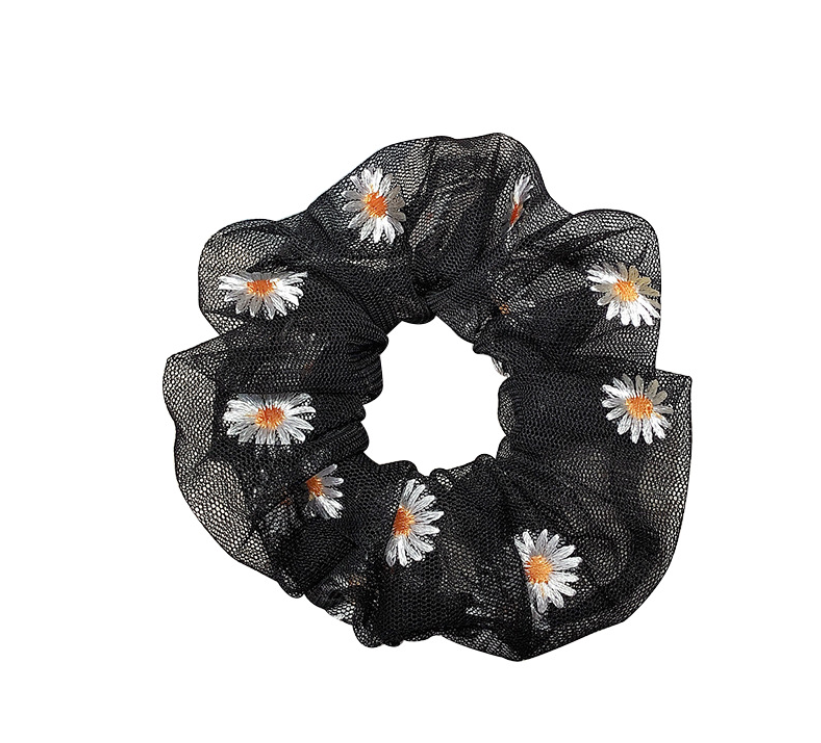 Dây (Thun) buộc/cột tóc scrunchies thiếu nữ thêu hoa, hình hoa cúc, chất liệu lưới/Đồ làm đẹp cho tóc phong cách Hàn Quốc