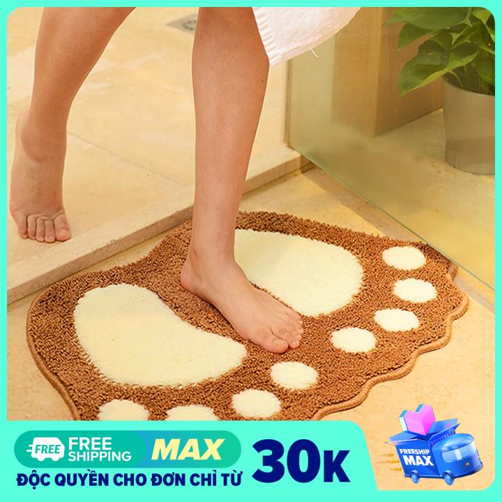 Thảm lau chân, lót sàn siêu thấm hút hình bàn chân vải polyester chống trượt - màu ngẫu nhiên