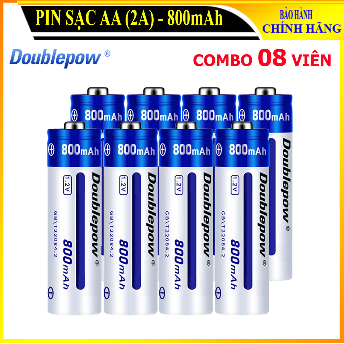 [Combo 8 viên] Pin tiểu sạc AA 800mAh Doublepow cao cấp (pin xanh) - Bảo hành chính hãng